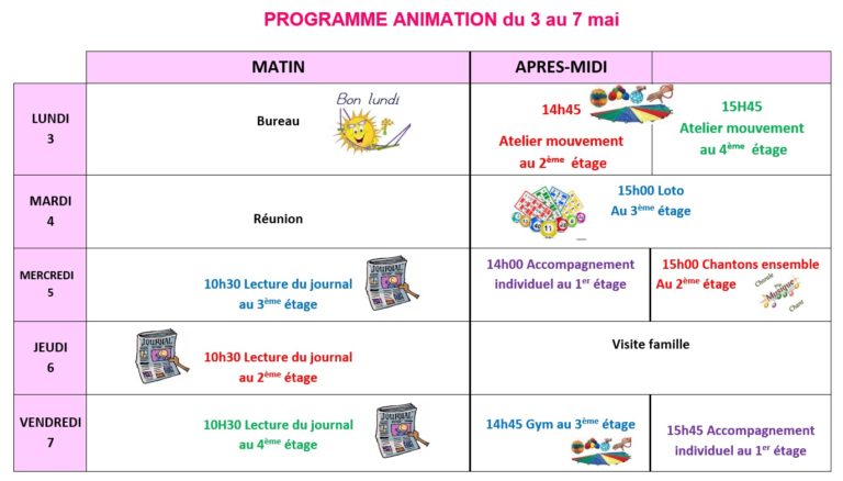 Animations De La Semaine Ehpad Le Parc